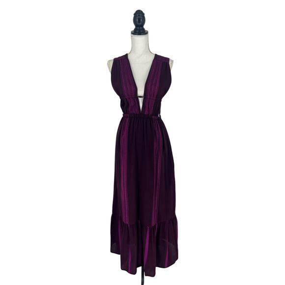 Lemlem Lelisa V-Neck Dress in Jordanos Burgundy - Picture 2 of 14